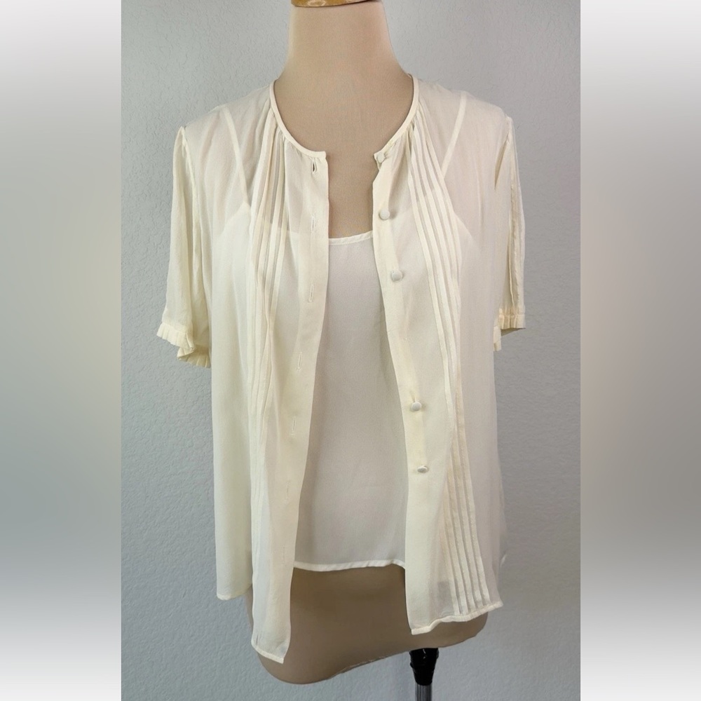 Vintage Laura Ashley Ivory Silk Pintuck Satin Blouse Women's S 6